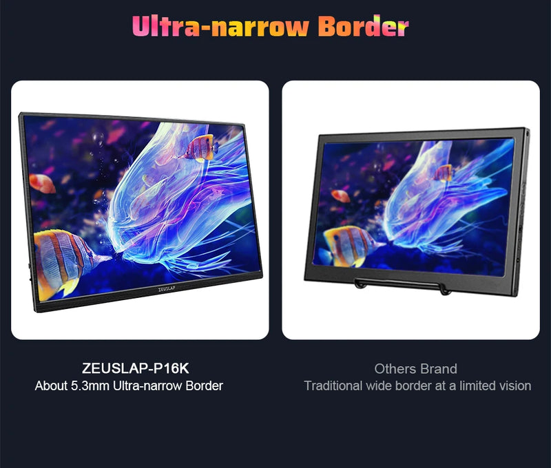 ZEUSLAP 16" 2.5K 144hz Portable Monitor 2560*1600 16:10 100%sRGB 500Cd/m²  Travel Gaming Display for Laptop Switch ps4 ps5 Xbox