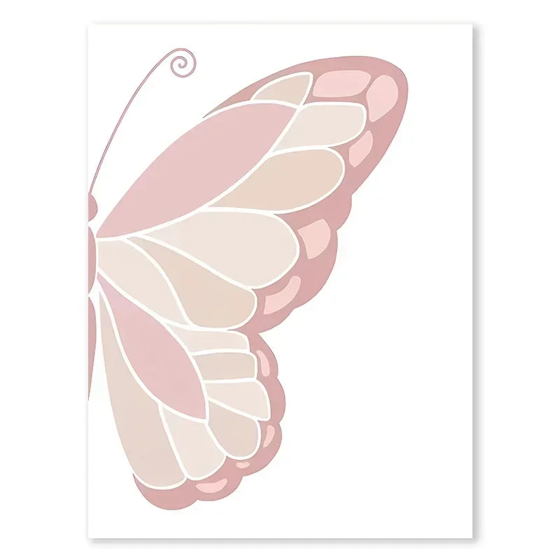 Pink Butterfly Wall Art Nursery Canvas Prints Painting Sun Rainbow Daisy Heart Posters Kawaii Pictures for Kids Girl Room Decor