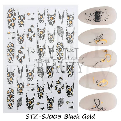 Stickers for Nails Marine Punk Black Line Design Art Slider Party Cool Decoration Adhesive Decal Emboss DIY Manicure Accessories