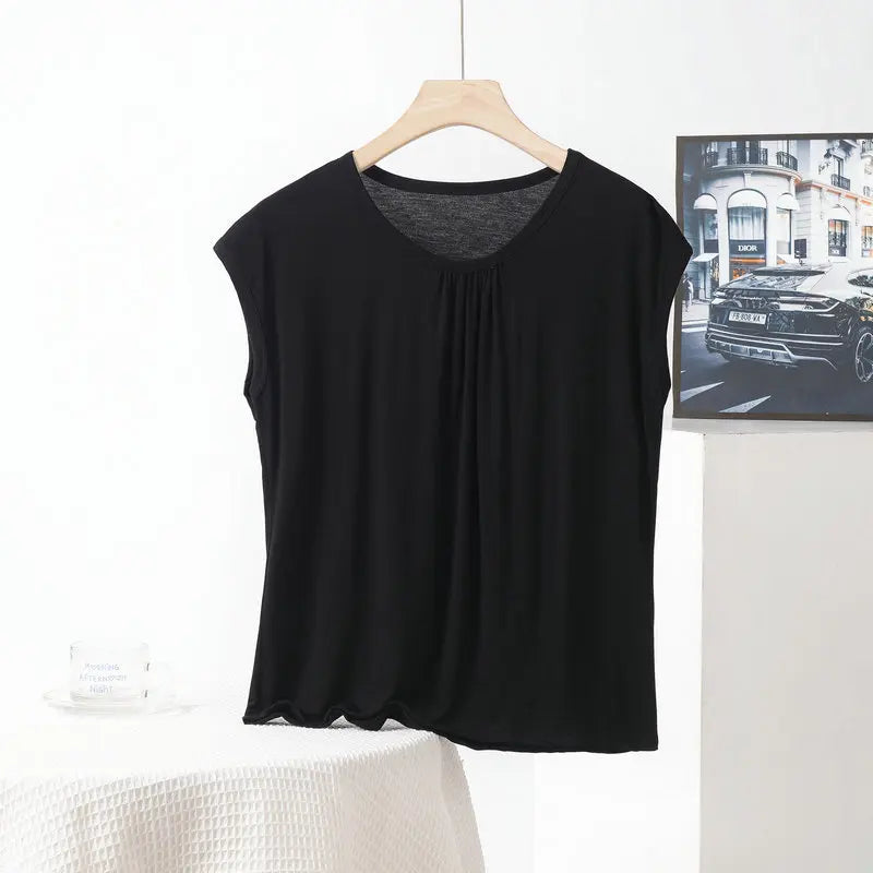 XL to 8XL Plus Size Modal Loose T-Shirt Sleeveless Solid Color Casual Tank Tops Homewear Bottomed Tee Tops Summer Women's Top
