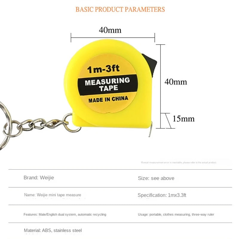 Mini Power Tape Measure Keychain Universal Pull Ruler Metric Tape Measure Retractable 1m Measuring Tape Meter Inch Tailor Tools