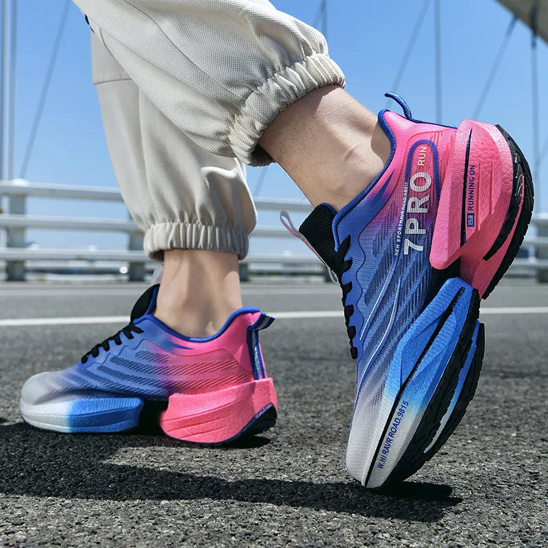 New Men's Carbon Plate Sneakers Outdoor Soft Sole Mesh Sports Shoes Running Shoes Light Anti-Slip Casual Couple Tennis Shoes