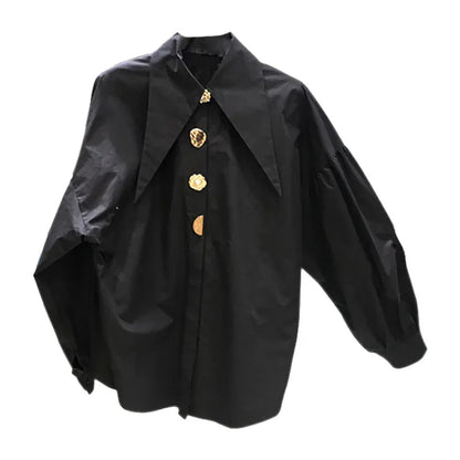 2025 Casual Long-sleeve Shirt Women New Fashion Turn Down Collar Big Button Retro Blouse Female