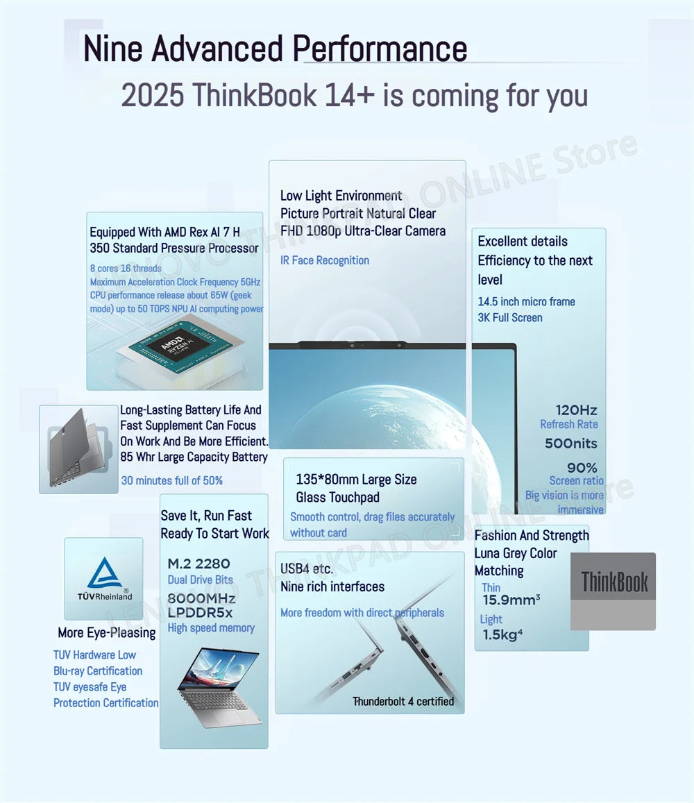 [New arrivals!!!] Lenovo ThinkBook 14+ 2025 Laptop R7 350 860M / R7 H 260 32G 1TB SSD 14.5'' 3K 120Hz Compact Office Notebook