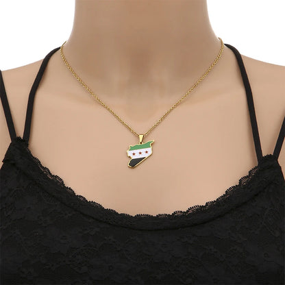 Collar con colgante de acero inoxidable con la bandera de Siria, estilo hip hop, para hombre y mujer.