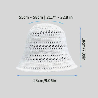 Hollow Out Crochet Sun Hat Wide Brim Bucket Hat Knitted Fisherman Hat Foldable Visor Small Fresh Simple Outdoor Casual Beach Cap