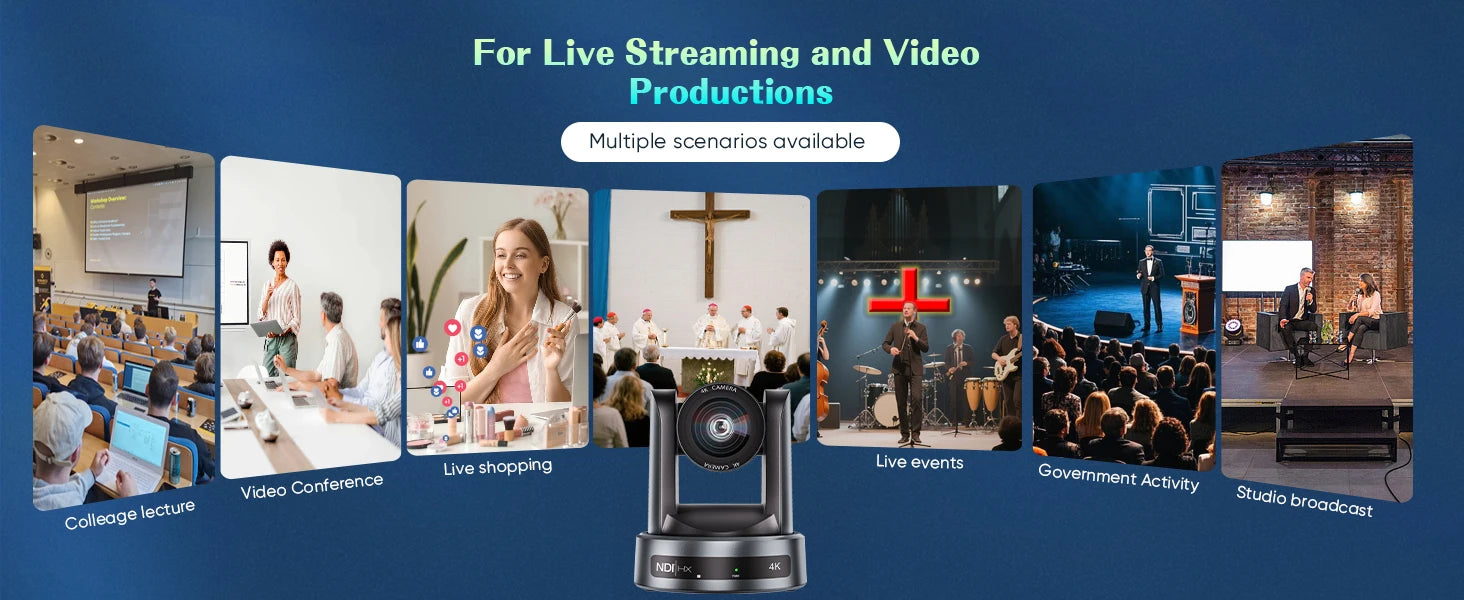 4K/1080P SDI NDI PTZ Camera 10X/20X Optical Zoom, HDMI/USB/POE | IP Live Streaming Camera for Church/Meeting/Broadcast (Youtube)