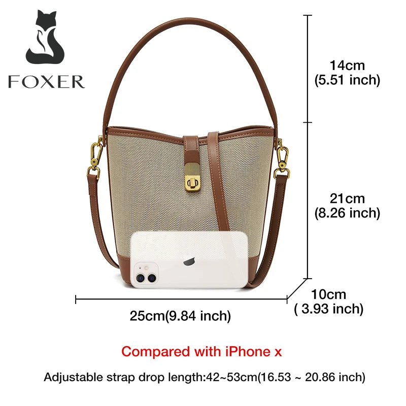 FOXER 2026 New Women's Handbag PVC Leather Lady Bucket Bag Fashion Shoulder Bag Light Luxury Best Gift for Wife,Lover