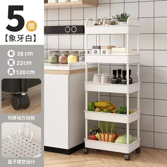 Estantería de múltiples capas para cocina, suelo, dormitorio, bebé, aperitivos, móvil, baño, almacenamiento en el baño.