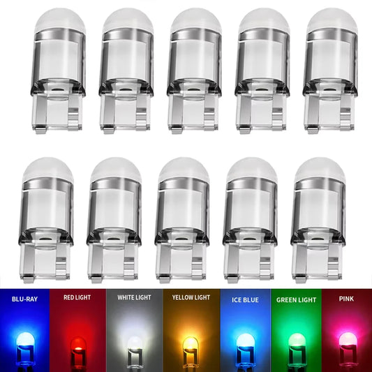 10Pcs T10 W5W 194 168 COB For Car LED burst Bulb Green Red 3000K 6000K Amber License Plate Lamp  Auto Dome Lights Canbus 12V 24V