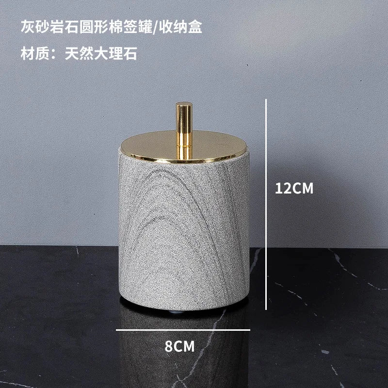 Nordic natural grey marble bathroom accessories Soap dispenser cotton swab jar tissue box soap dish tray bathroom decoration