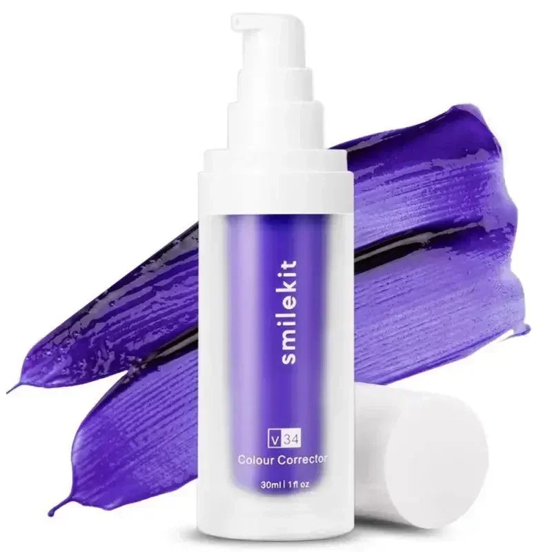 Pasta dental blanqueadora morada V34 de 30 ml. Elimina manchas, reduce el amarilleo y cuida tus dientes, encías, aliento fresco y blanquea los dientes.