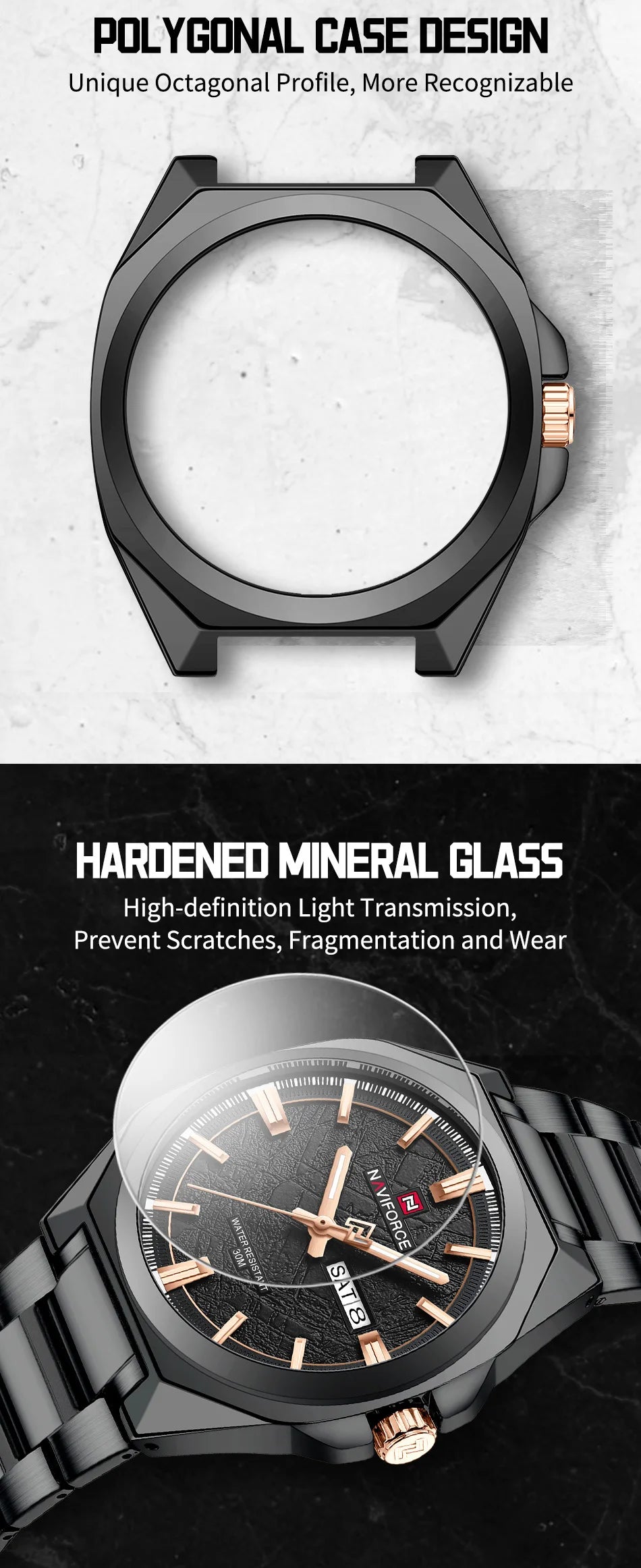 New Style NAVIFORCE Men's Wrist Watch 3ATM Waterproof Stainless Steel Band Luminous Pointer Display Luxury Boys Watches Gifts
