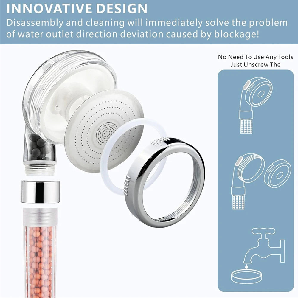 Anti Limestone Filtered Shower Head ABS High-Pressure Water Saving Handheld Clear Showerheads with Filter Beads for Bathroom