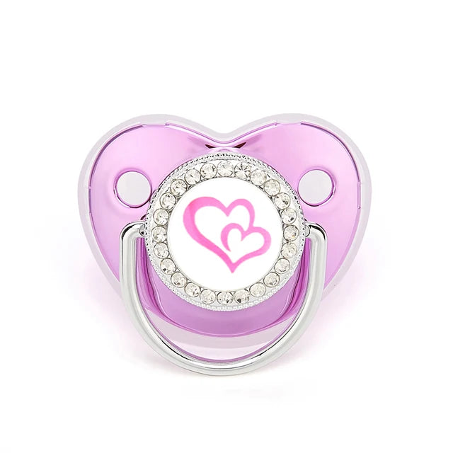 Chupete morado metalizado con tapa, chupete de silicona sin BPA, nombre con inicial, chupete mordedor, regalo para baby shower 