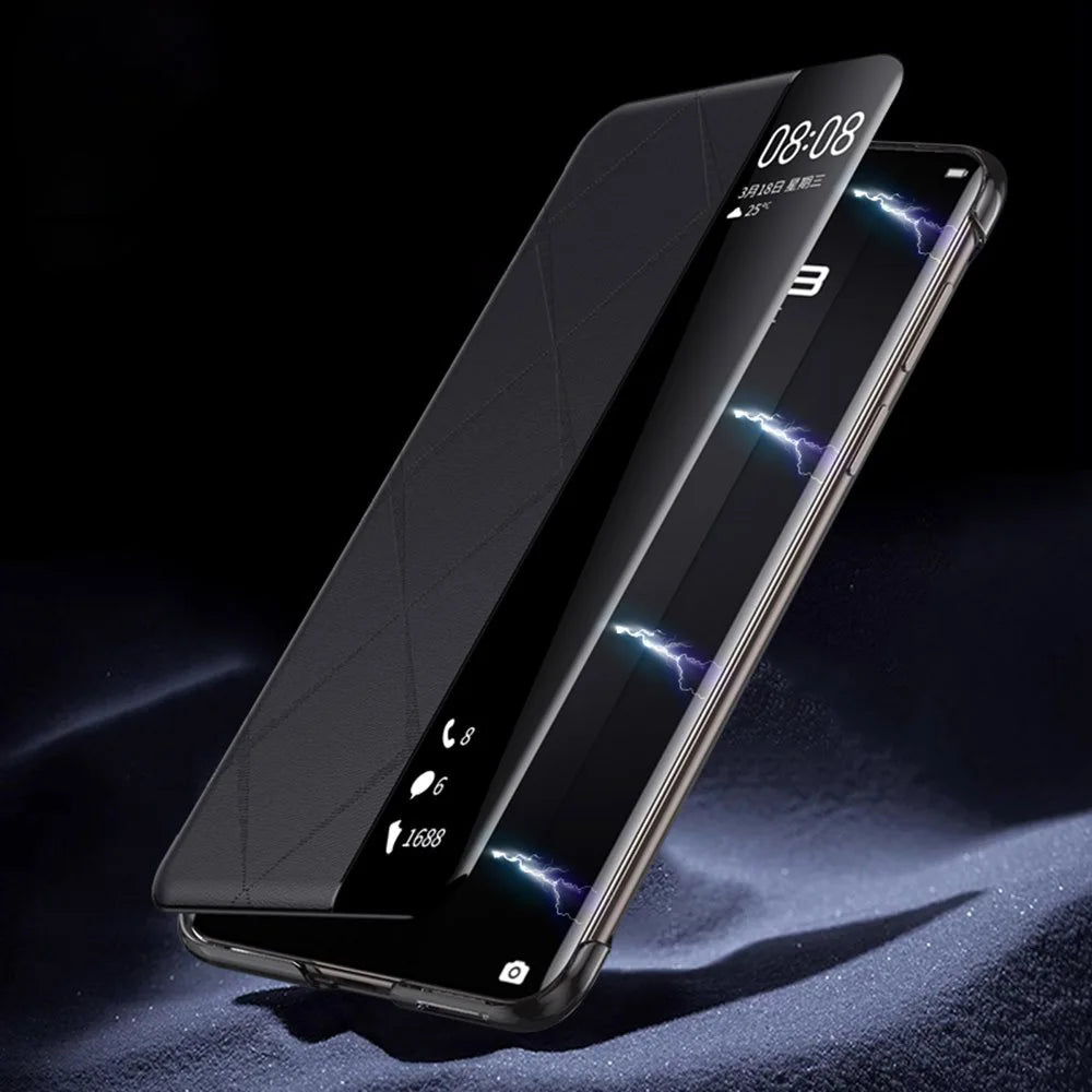 Genuine Leather Case For Huawei Mate 70 Pro Case Intelligent Window View Phone Protector For Mate70 Magnetic Flip Cover