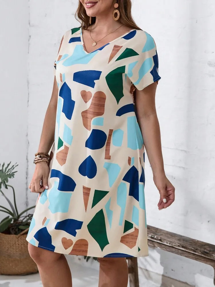 2024 Spring and Summer Cross-border Europe and America New Large Women's Fashion V-neck Shirt Dress Plus Size