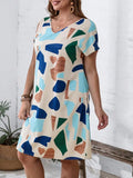 2024 Spring and Summer Cross-border Europe and America New Large Women's Fashion V-neck Shirt Dress Plus Size