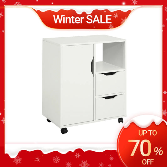 SoBuy FBT105-W Printer Table with 2 Drawers and 1 Door, Filing Cabinet, Mobile Pedestal, Office Cart, Side Table, Office Storage, White