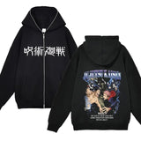Chaquetas con cremallera de Anime Gojo Satoru, sudadera con capucha de forro polar fino, sudaderas con cremallera Y2K, Jujutsu Kaisen 