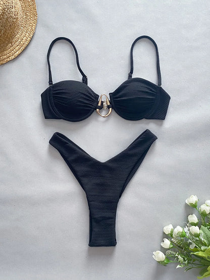 Bikini Push Up 2024, traje de baño sexy para mujer, traje de baño femenino, conjunto de bikini sexy, bikini brasileño, traje de baño sólido brillante, ropa de playa