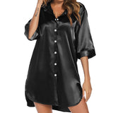 Women's Solid Color Half-Sleeve Single-Breasted Loose Nightshirt for Home Wear Sleepwear
