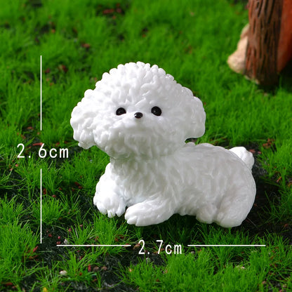 Mini figuras de perro Bichón Frisé, manualidades en miniatura para jardín de hadas, bricolaje, dormitorio infantil, sala de estar, coche, decoración de escritorio para el hogar