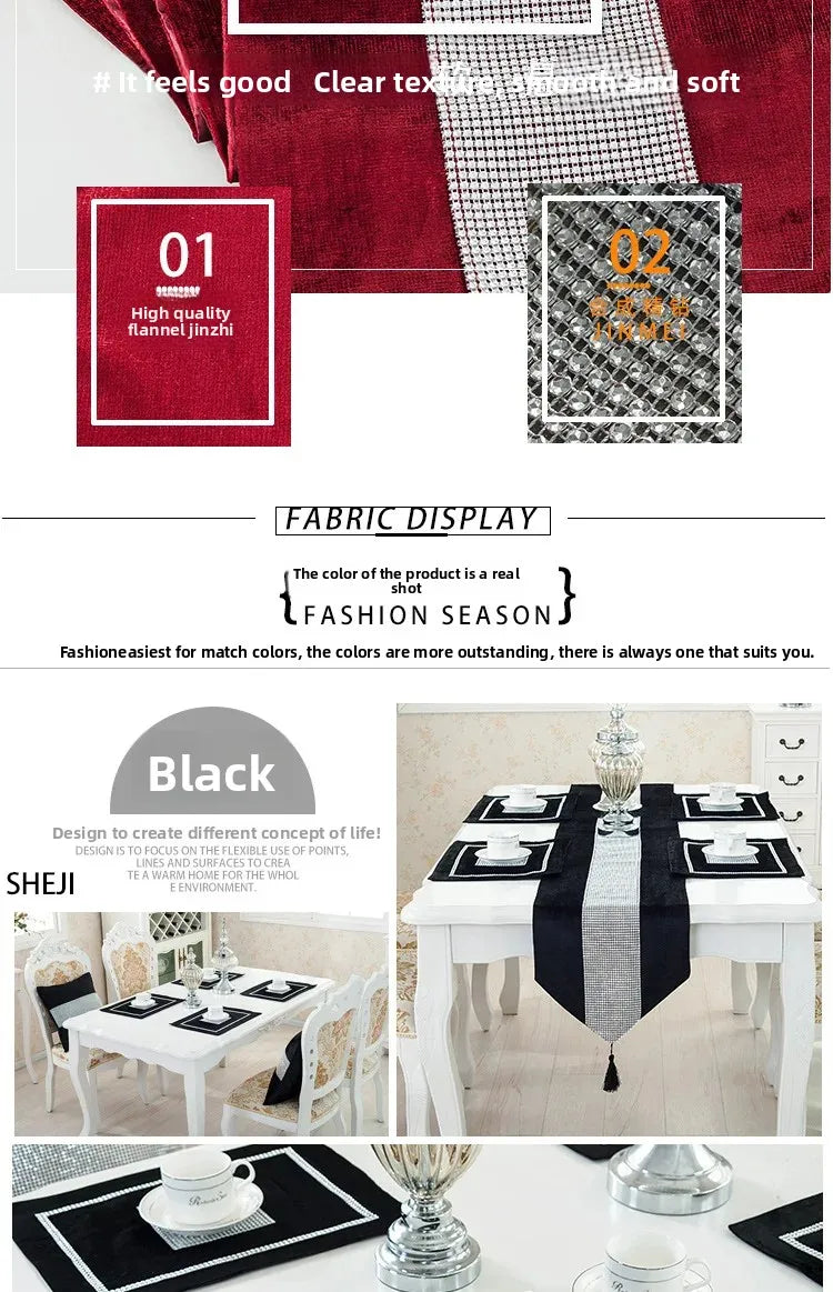 Heat Resistant Dining Table Mat Diamond Embedded Anti Slip Western Dining Pad Cushion Home Use Tablecloth Accessories