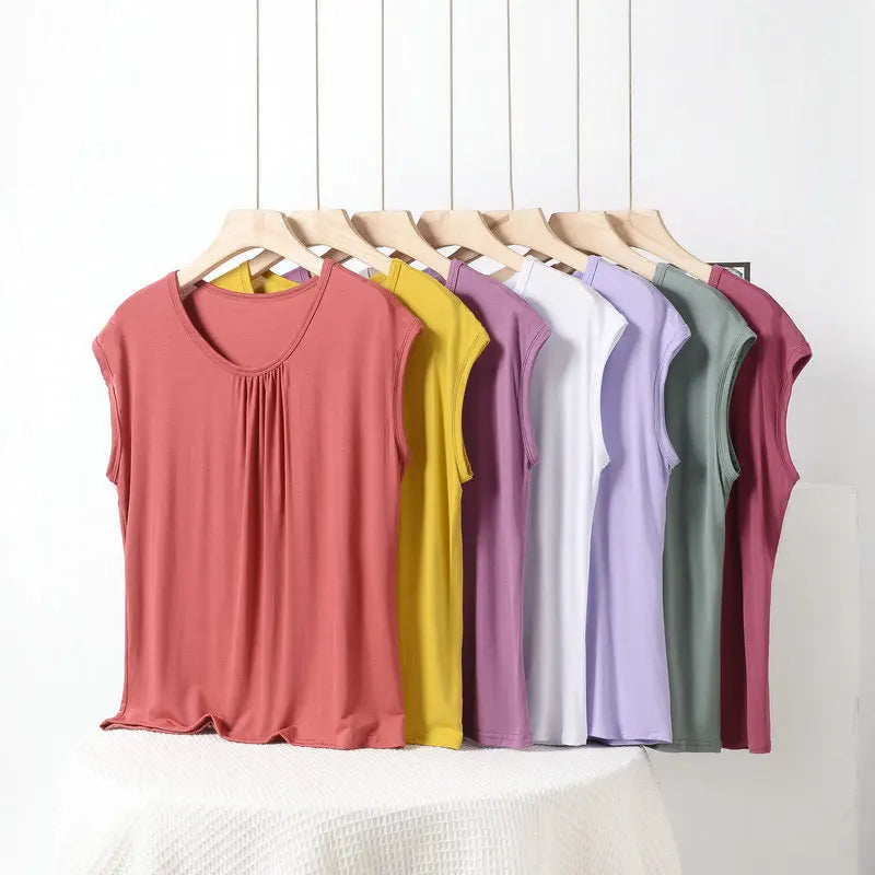 XL to 8XL Plus Size Modal Loose T-Shirt Sleeveless Solid Color Casual Tank Tops Homewear Bottomed Tee Tops Summer Women's Top
