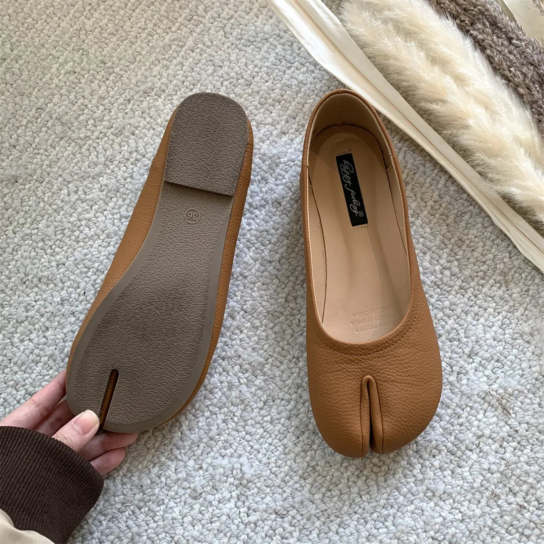Women Flats Tabi Ninja Shoes Woman Ladies Microfiber Leather Comfy  Flats Split Toe Slippers Soft Bottom Loafers Solid Brief La