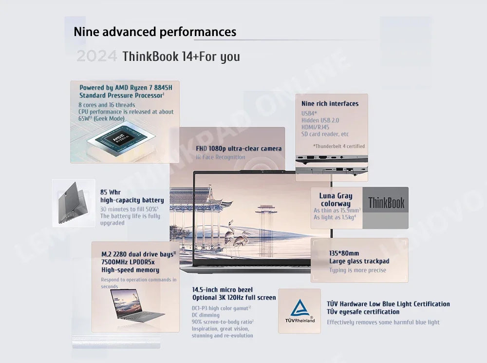 [New arrivals!!!] Lenovo ThinkBook 14+ 2025 Laptop R7 350 860M / R7 H 260 32G 1TB SSD 14.5'' 3K 120Hz Compact Office Notebook