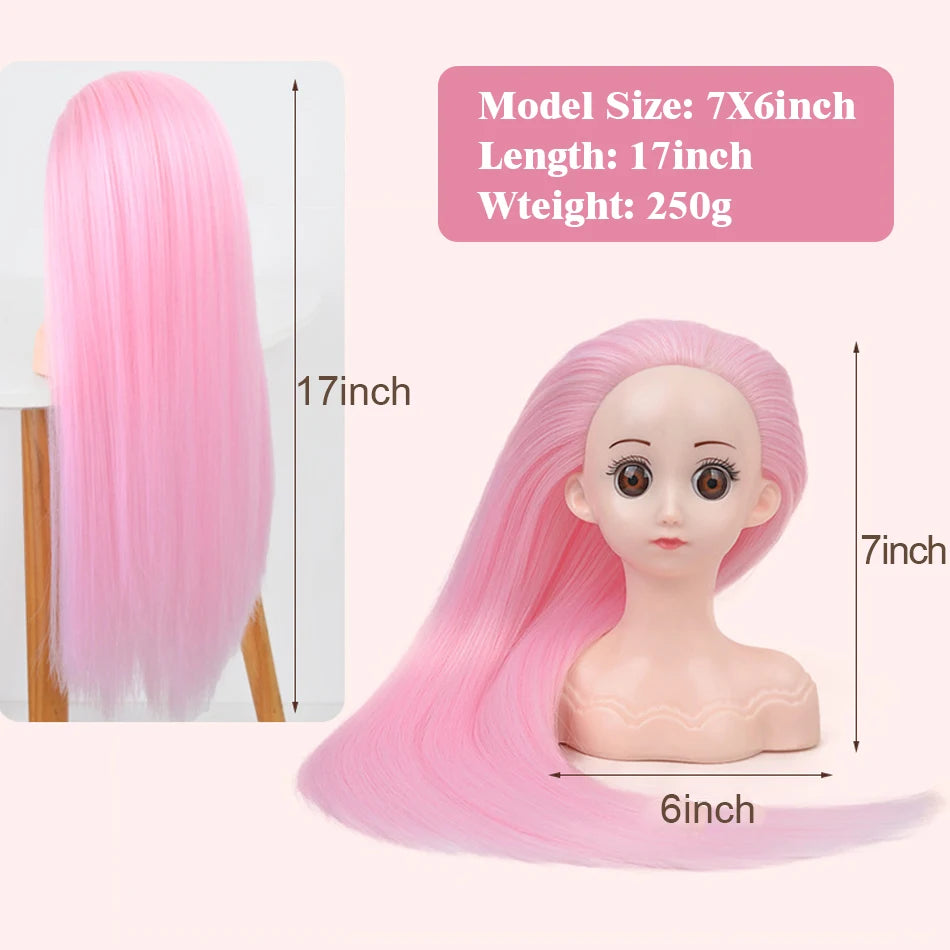 Cabeça de peruca de manequim com cabelo sintético com suporte de peruca ajustável cabeça de manequim estilo cabeleireiro cabeça de treinamento cabeça de boneca