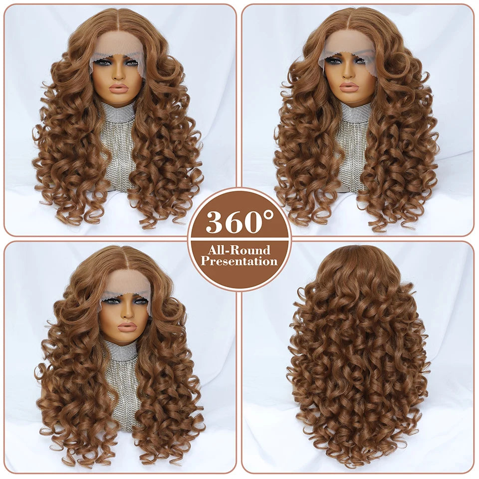 Black Brown Curly Wig Synthetic Lace Front Wigs For Women Blonde Orange Female Lace Wig 13X4.5X1 Cosplay Hair Daily Use