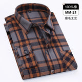 Men Fashion Long Sleeve Brushed Flannel Shirt Single Pocket Comfortable 100% Cotton Casual Slim Fit Button-down Plaid Shirts 8XL