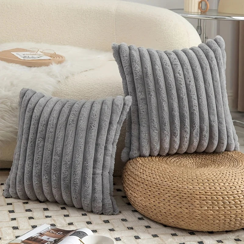 1pc  Plush Decorative Throw Pillow Cover Fuzzy Striped Soft Throw Pillow Covers Cushion Covers for Sofa living room Bedroom