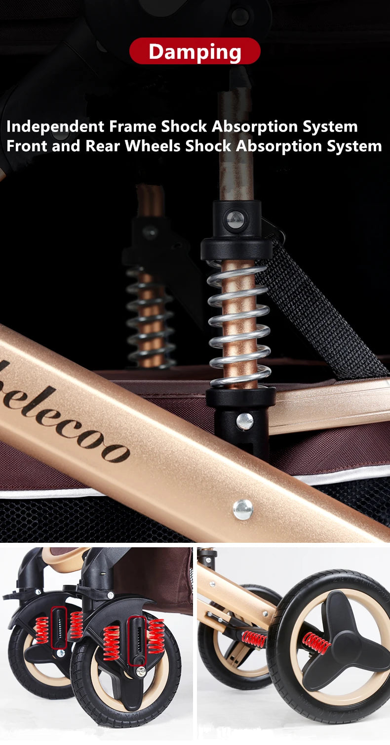Lujoso cochecito de bebé portátil 3 en 1 de viaje con marco de aluminio alto y plegable, para recién nacidos, con cuatro ruedas.