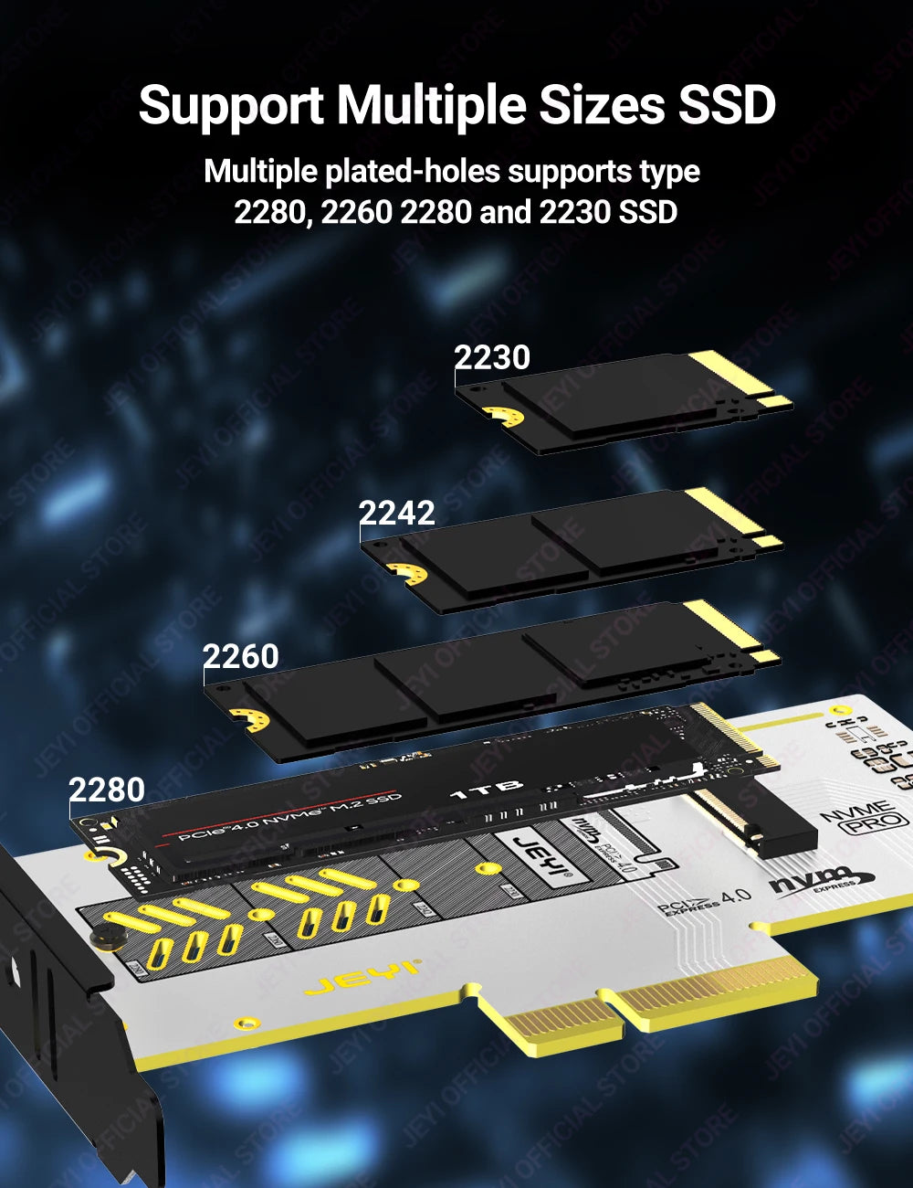JEYI VolleyStar PCIE To NVMe Adapter With Aluminum Alloy  Heatsink, M.2 RGB PCIe 4.0 Card With 1/2U Low Standard Profile Bracket