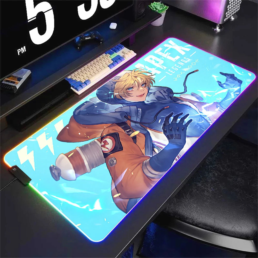 Alfombrilla de ratón luminosa Apex Legend, protector de escritorio, accesorio de anime, alfombrilla de ratón RGB, teclado, ordenador, gamer, mesa, alfombrilla retroiluminada para juegos