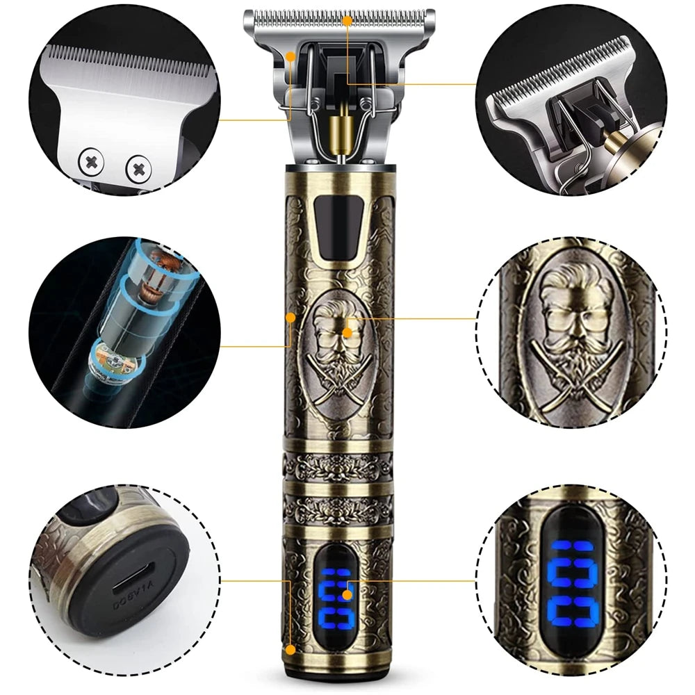 T9 LCD Electric Hair Trimmer Oil Shaving Head Electric Clipper Engraving Electric Clipper Hair Precision Trimmer for Men Care