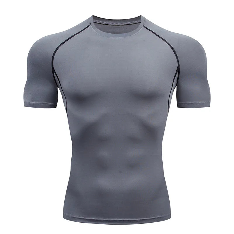 Camiseta de compresión para hombre para correr, fitness, ajustada, de manga corta, para entrenamiento, trotar, ropa deportiva de gimnasio, secado rápido, Rashgard