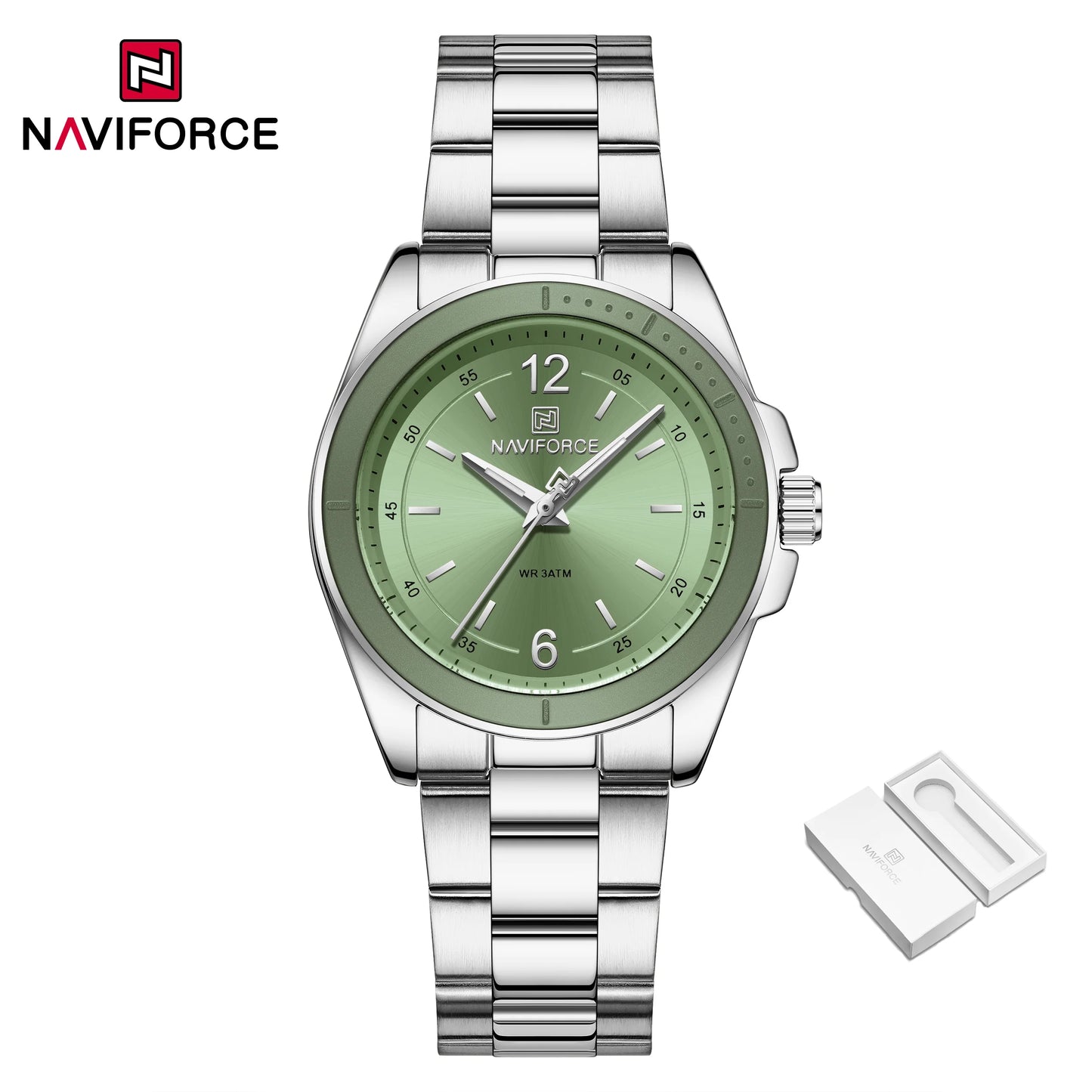 NAVIFORCE Women Watches Stainless Steel Sports Fashion Watch Waterproof Ladies Classic Wrist Watch Simple Luminous Girl Clock