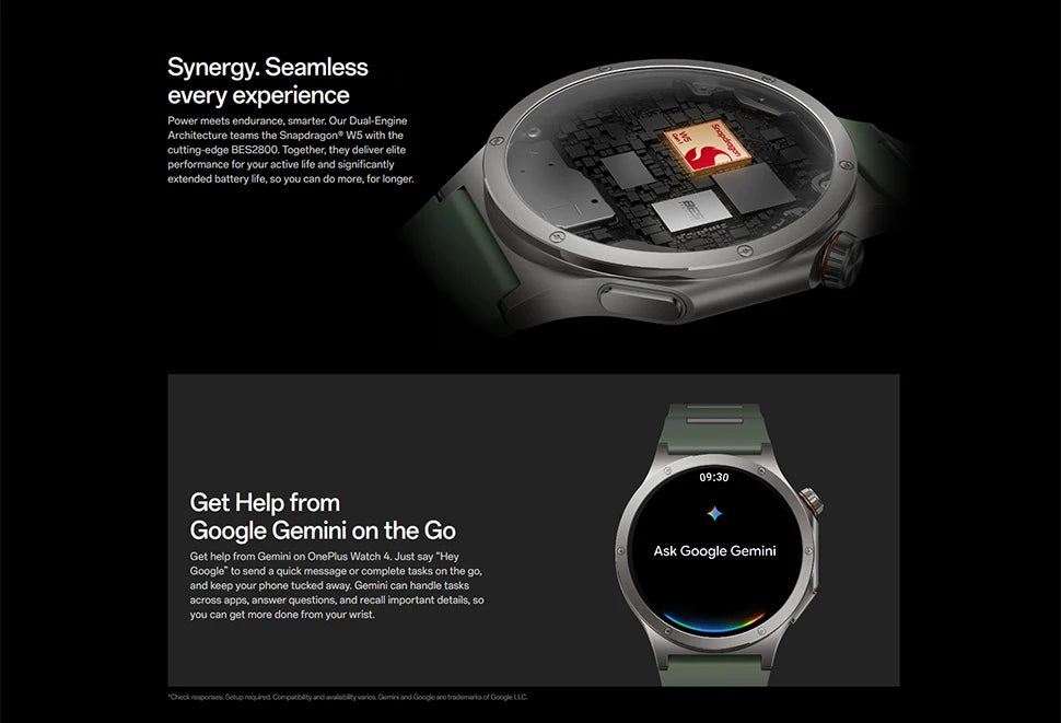 Novo Smartwatch OnePlus Watch 4 (Versão Global) – Tela OLED de 1,5", Snapdragon W5, até 16 dias de bateria, NFC, IP69, Google Assistente e GPS