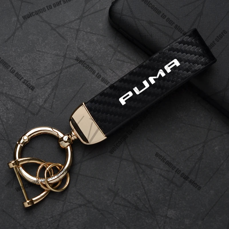 Car Keychain For PUMA ST Cougar Wolf MK3 MK4 MK5 MK6 Logo Carbon Fiber Leather Zinc Alloy Emblem Key Chain Accessories