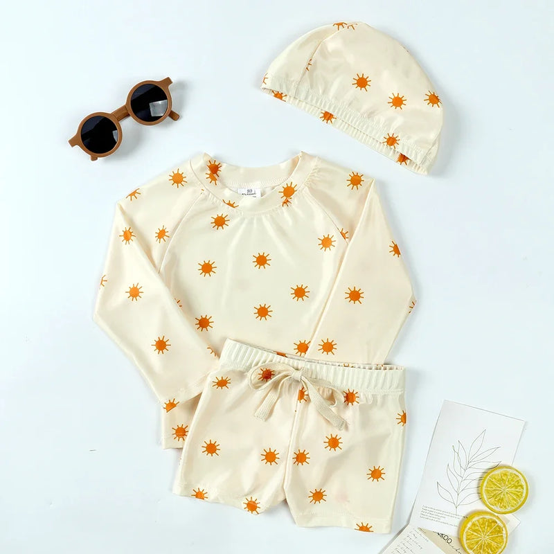 2025 Summer Baby Boys Swimsuit Long Sleeves One Piece Swimwear for Kids Toddler Cartoon UPF50+ Rash Guards Infant Bathing Sui