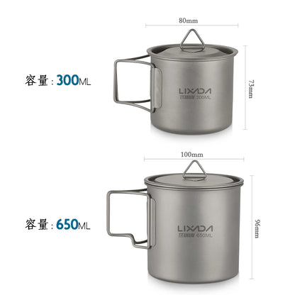 Taza de agua ultraligera de titanio Lixada con asa plegable, portátil para exteriores, camping, picnic, 300 ml/350 ml/550 ml/650 ml