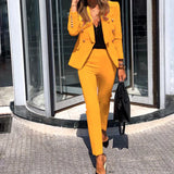 Conjunto de 2 piezas para mujer, otoño e invierno, moda de color liso, traje cruzado, pantalones pitillo ajustados con bolsillos, para oficina, 2023