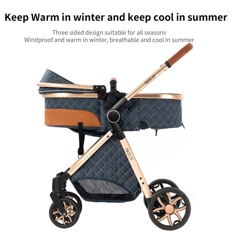 Baby Stroller 3‑in‑1 Travel System Pushchair Lightweight Pram from Birth All‑Terrain Baby Buggy Compact Fold Stroller Summer