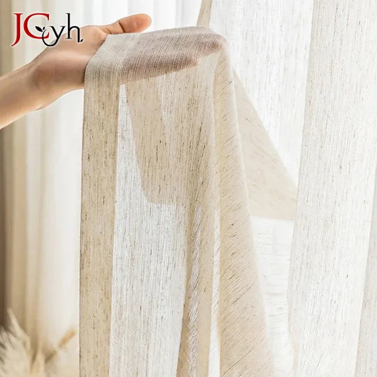 Cortinas transparentes de tul con aspecto de lino estilo japonés para ventanas de sala de estar, cortinas de gasa transparente para cocina, Rideaux, personalizables