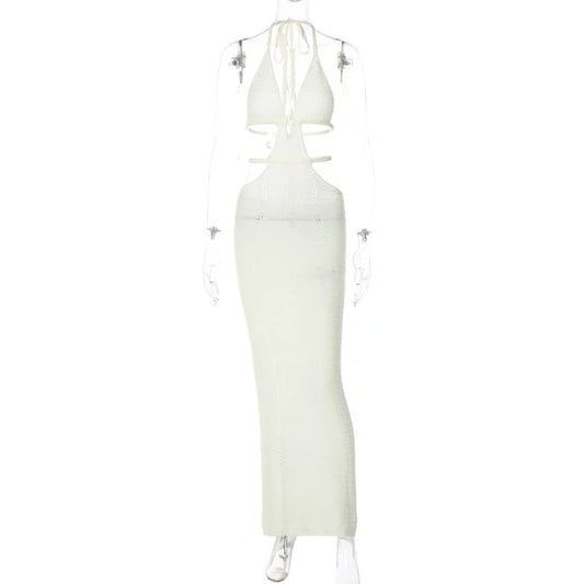 Women's V Neck Sleeveless Lace Backless Cut Out Bustier Mesh Wrap Dress Summer Beach Dress 