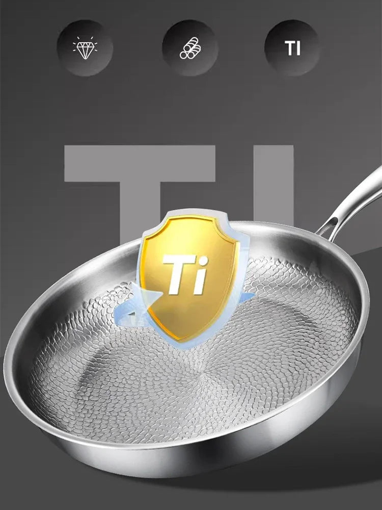 German Titanium Steel Frying Pan Uncoated Non Stick Pan Fish Scale Hammer Pattern Household Steak Frying Pan Kitchen Cookware